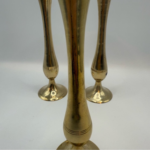Set of 3 Vintage Solid Brass Flower Bud Vase India Made Candle Stick Holder 7" - Picture 6 of 9